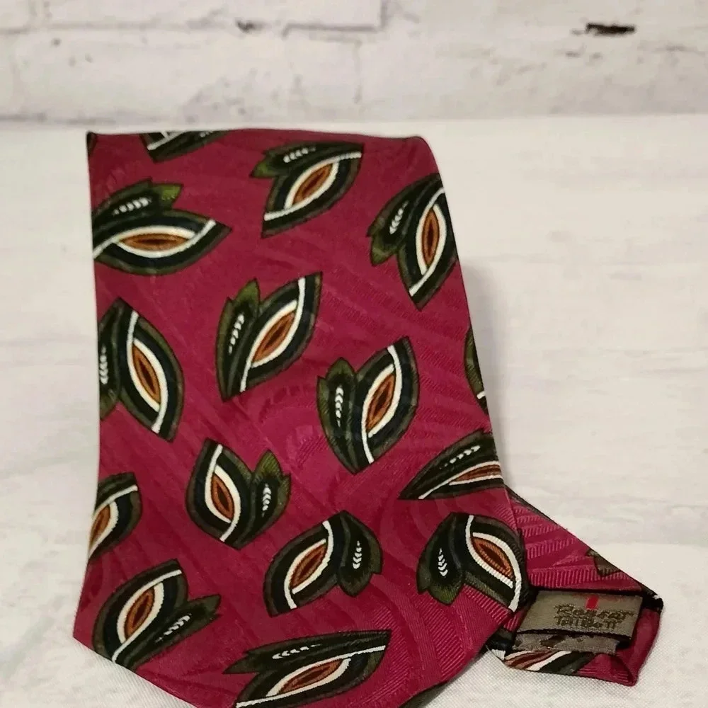 Talbott Studio Men's Silk Necktie Tie Abstract Leaf pattern Hand Sewn 58…